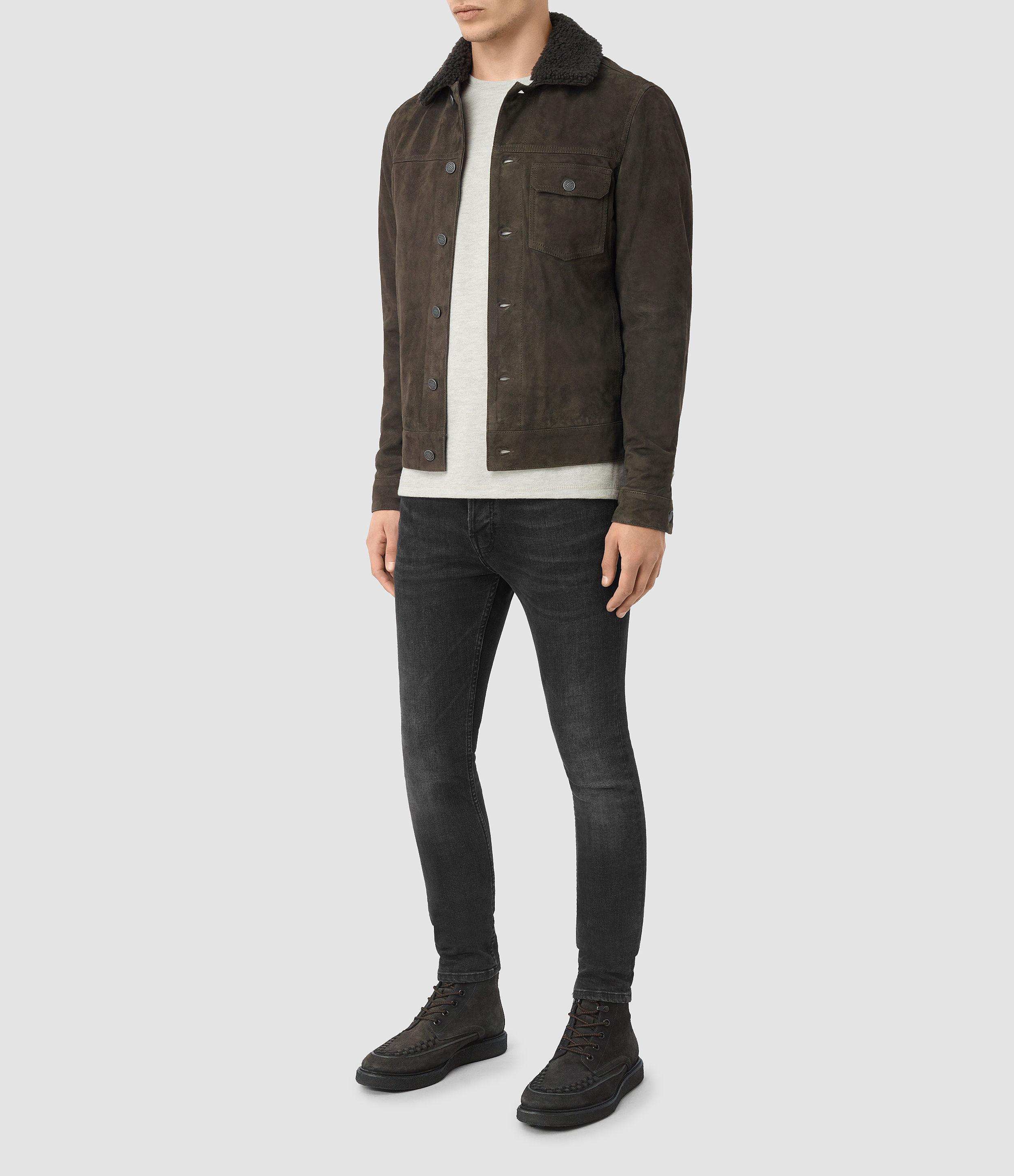 AllSaints Wilmont Suede Jacket in Grey for Men Lyst UK